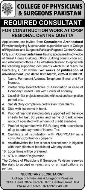 College Of Physicians & Surgeons Pakistan (CPSP) Jobs 2025